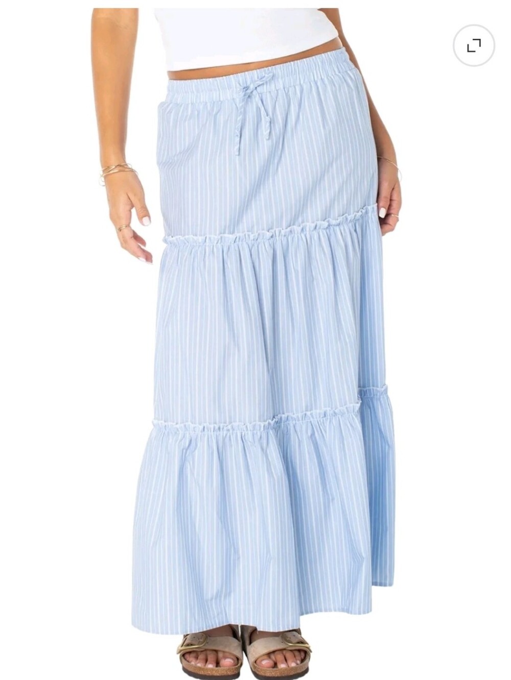 Celebrity Pink Light Blue & White Striped Tiered Maxi Skirt Size Small NWT